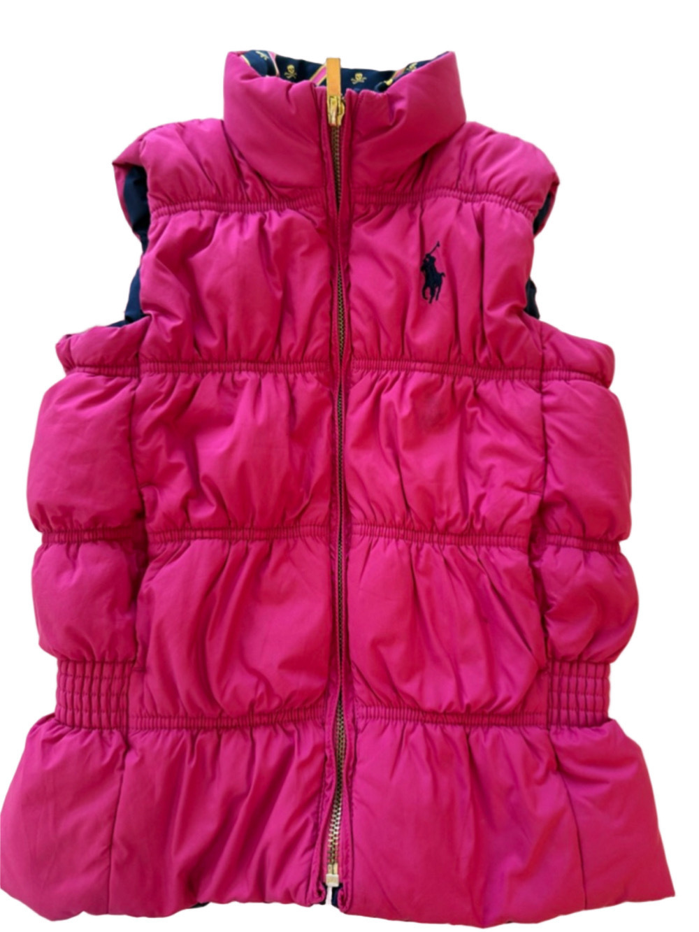 Girls Ralph Lauren S(7) Reversible Down Puffer Vest Pink Navy Pony Logo